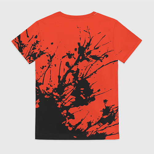 Женская футболка Взрыв чёрной краски на красно-оранжевом / 3D-принт – фото 2