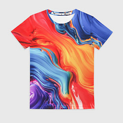 Футболка женская Красно-синие масляные краски смешение абстракция, цвет: 3D-принт