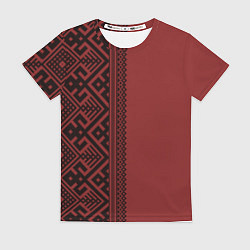 Женская футболка Узоры славянские в красном цвете