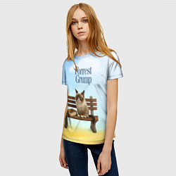 Футболка женская Пародия Форрест Гамп - кот на скамейке, цвет: 3D-принт — фото 2