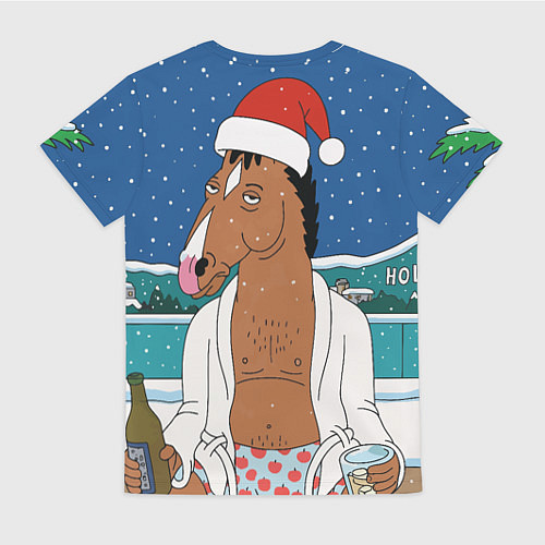 Женская футболка Новогодний Конь Боджек / 3D-принт – фото 2
