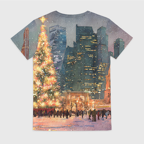 Женская футболка Москва - сити и новогодняя елка / 3D-принт – фото 2