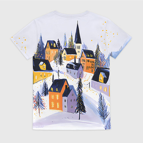 Женская футболка Новогодние домики на горе / 3D-принт – фото 2