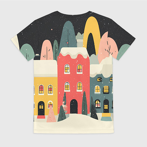 Женская футболка Разноцветные новогодние дома / 3D-принт – фото 2