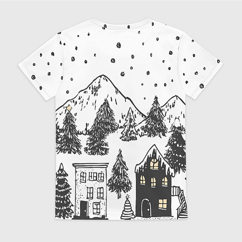Женская футболка Заснеженный черно-белый город / 3D-принт – фото 2