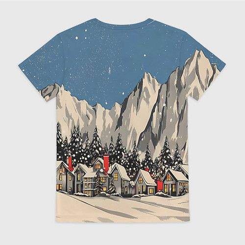 Женская футболка Небольшой новогодний город в горах / 3D-принт – фото 2