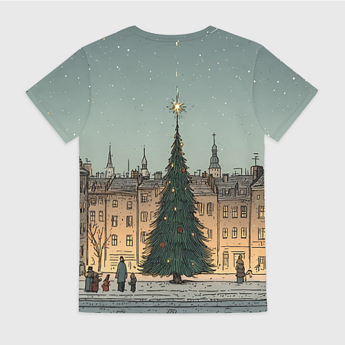 Женская футболка Новогодняя елка во дворе / 3D-принт – фото 2