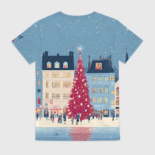 Женская футболка Новогоднее гуляние у красной елки / 3D-принт – фото 2