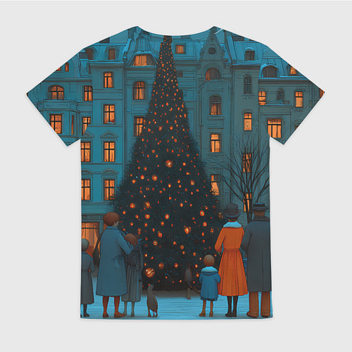 Женская футболка Люди встречают новый год во дворе / 3D-принт – фото 2