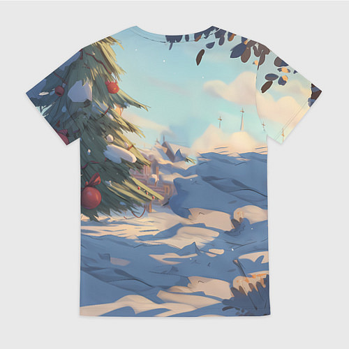 Женская футболка Лошадка любуется елкой / 3D-принт – фото 2