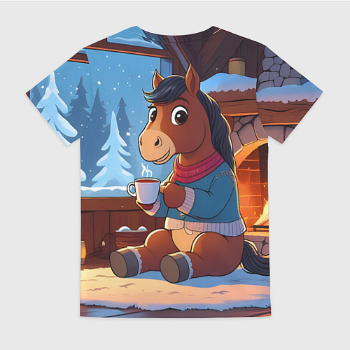 Женская футболка Лошадка у камина / 3D-принт – фото 2