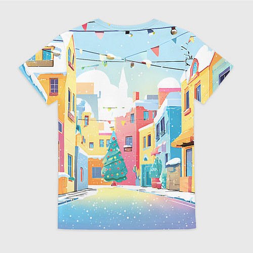 Женская футболка Лошадка с новогоднем венком / 3D-принт – фото 2