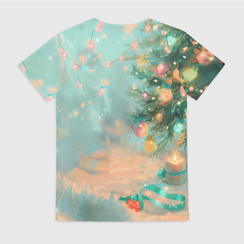 Женская футболка Милый рыжий котенок любуется елкой / 3D-принт – фото 2