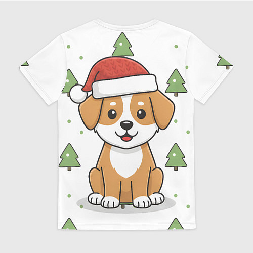 Женская футболка Новогодняя собачка в шапочке / 3D-принт – фото 2