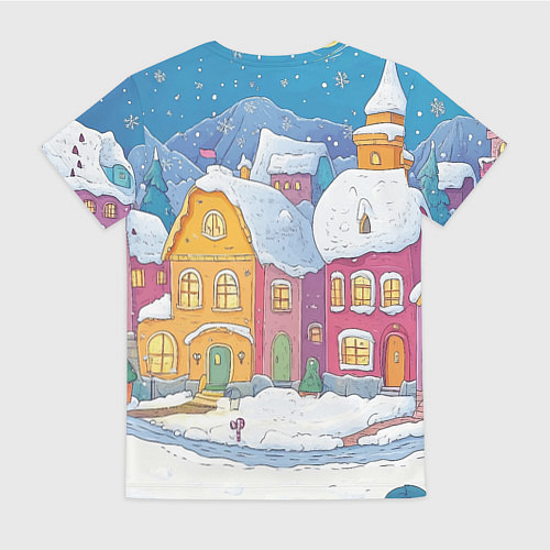 Женская футболка Лошадка в новогоднем городке / 3D-принт – фото 2