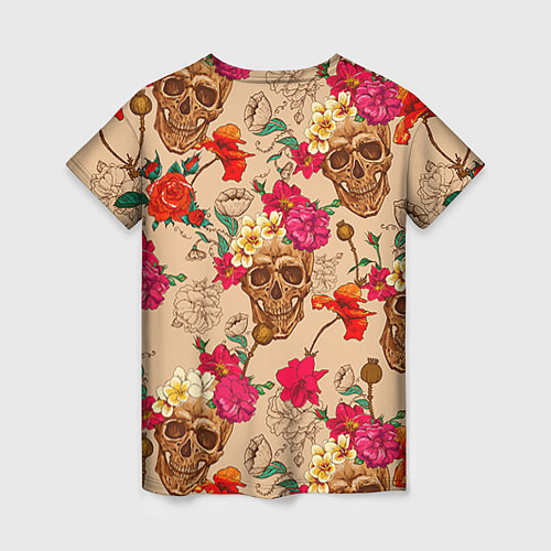 Женская футболка Черепа в цветах / 3D-принт – фото 2