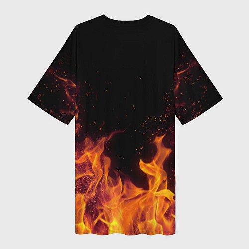 Женская длинная футболка Таня - кулон на цепи в огне / 3D-принт – фото 2