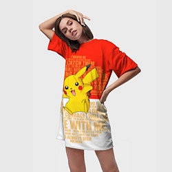 Футболка женская длинная Pikachu, цвет: 3D-принт — фото 2