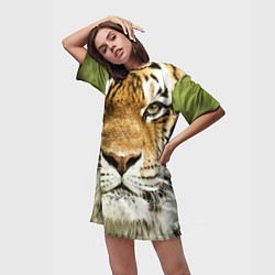 Футболка женская длинная Амурский тигр, цвет: 3D-принт — фото 2