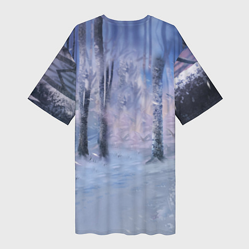 Женская длинная футболка Winter forest & Sans / 3D-принт – фото 2