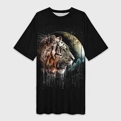 Женская длинная футболка Космический тигр