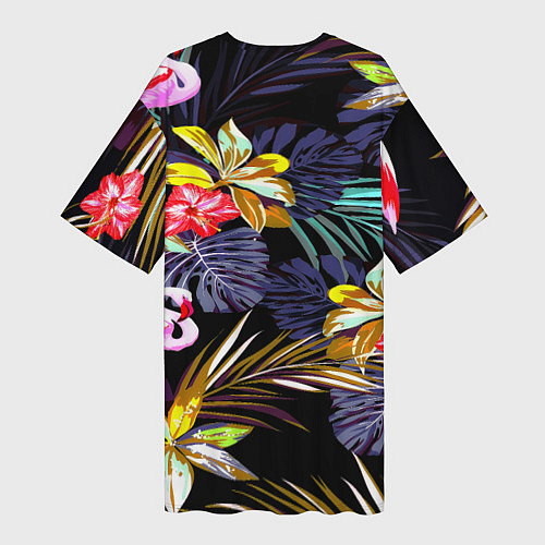 Женская длинная футболка Тропический фламинго / 3D-принт – фото 2