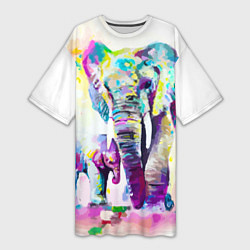 Женская длинная футболка Акварельные слоны