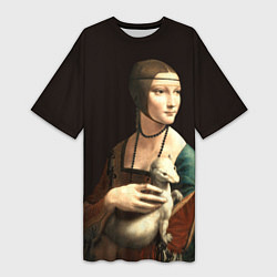 Женская длинная футболка Дама с горностаем