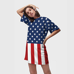 Футболка женская длинная Флаг США, цвет: 3D-принт — фото 2