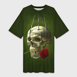Женская длинная футболка Череп и роза