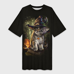Женская длинная футболка Ведьмин котенок