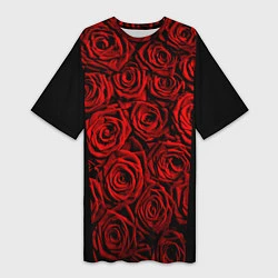Женская длинная футболка Унисекс / Красные розы