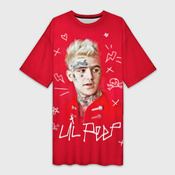 Футболка женская длинная Lil Peep: Red Style, цвет: 3D-принт