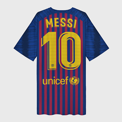 Женская длинная футболка FC Barcelona: Messi Home 18/19 / 3D-принт – фото 2