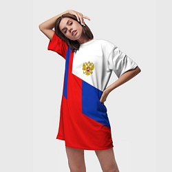 Футболка женская длинная Russia: Geometry Tricolor, цвет: 3D-принт — фото 2