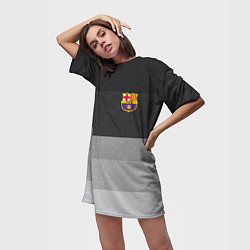 Футболка женская длинная ФК Барселона: Серый стиль, цвет: 3D-принт — фото 2