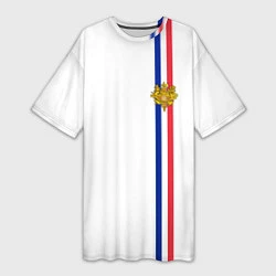 Футболка женская длинная Франция: лента с гербом, цвет: 3D-принт