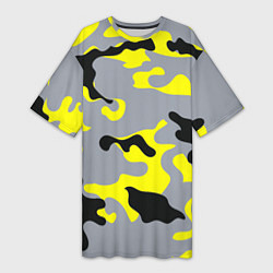 Футболка женская длинная Yellow & Grey Camouflage, цвет: 3D-принт