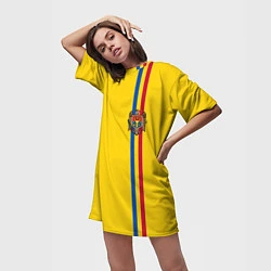 Футболка женская длинная Молдавия: лента с гербом, цвет: 3D-принт — фото 2
