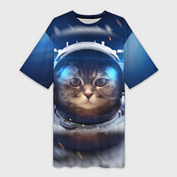 Женская длинная футболка Кот-космонавт