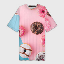 Женская длинная футболка Сладкие пончики
