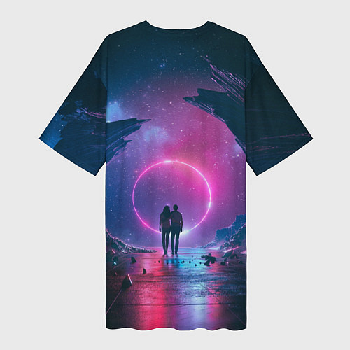 Женская длинная футболка Любовь в космосе / 3D-принт – фото 2