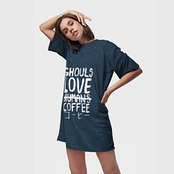 Футболка женская длинная Ghouls Love Coffee, цвет: 3D-принт — фото 2