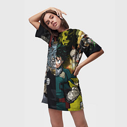 Футболка женская длинная Шигараки и Мидория, цвет: 3D-принт — фото 2