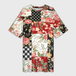 Женская длинная футболка Лоскутный орнамент - пэчворк