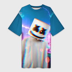 Футболка женская длинная Marshmello: Glitch Effect, цвет: 3D-принт