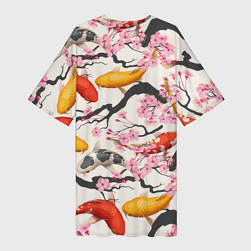 Женская длинная футболка Карпы кои в сакуре / 3D-принт – фото 2