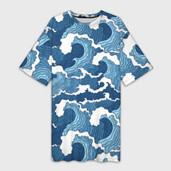 Женская длинная футболка Морские волны графика