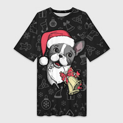 Футболка женская длинная Merry Christmas - french bulldog, цвет: 3D-принт