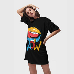 Футболка женская длинная Wow - lips with tongue, цвет: 3D-принт — фото 2